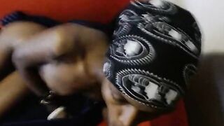 Sexy black MILF gets fucked with a blunt, then smokes it while giving head.