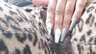 Ebony bbw playing with pussy outside trying not to get caught